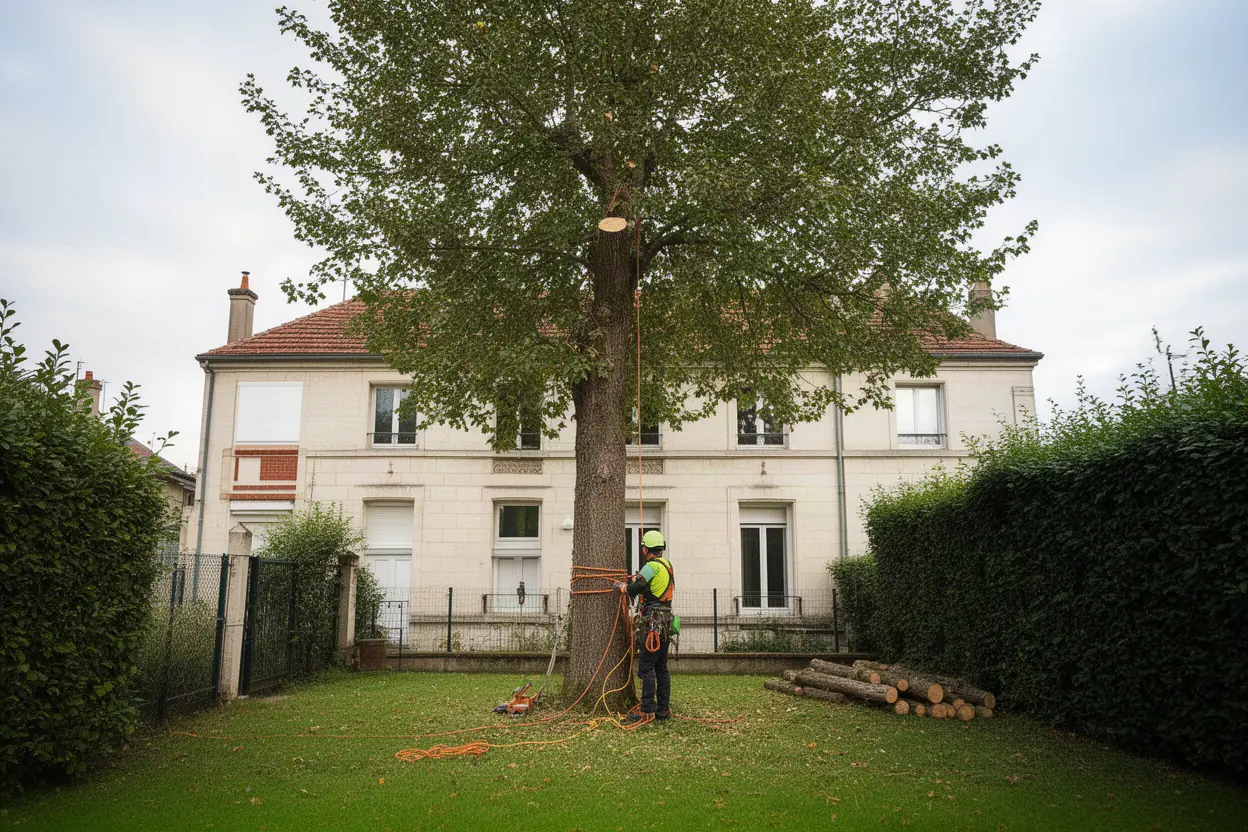 Élagueur intervenant sur un arbre à Nancy