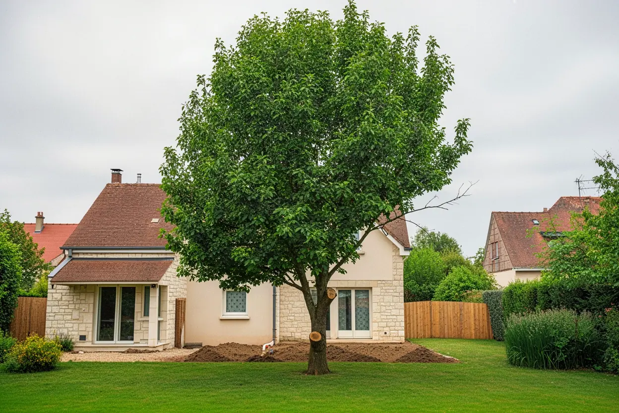Arbre éclairci devant la maison après élagage à Nancy
