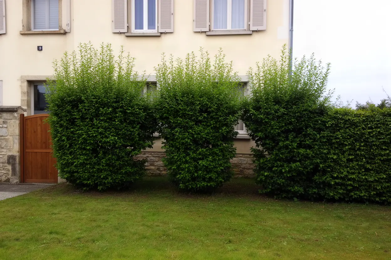 Haie envahissante avant taille dans un jardin à Nancy