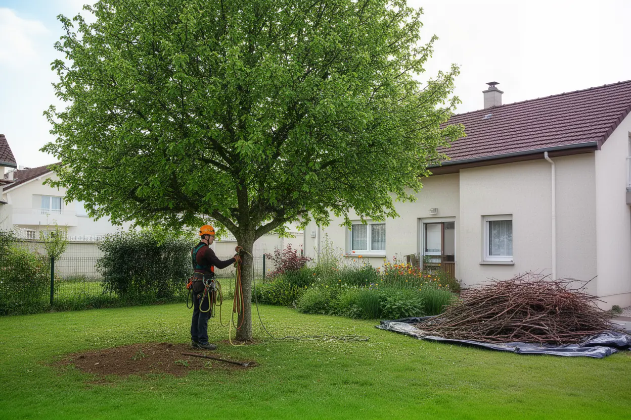 Élagueur intervenant sur un arbre à Nancy